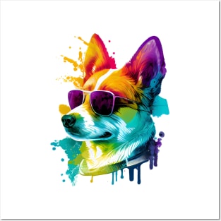 Colourful Cool Corgi Dog with Sunglasses Posters and Art